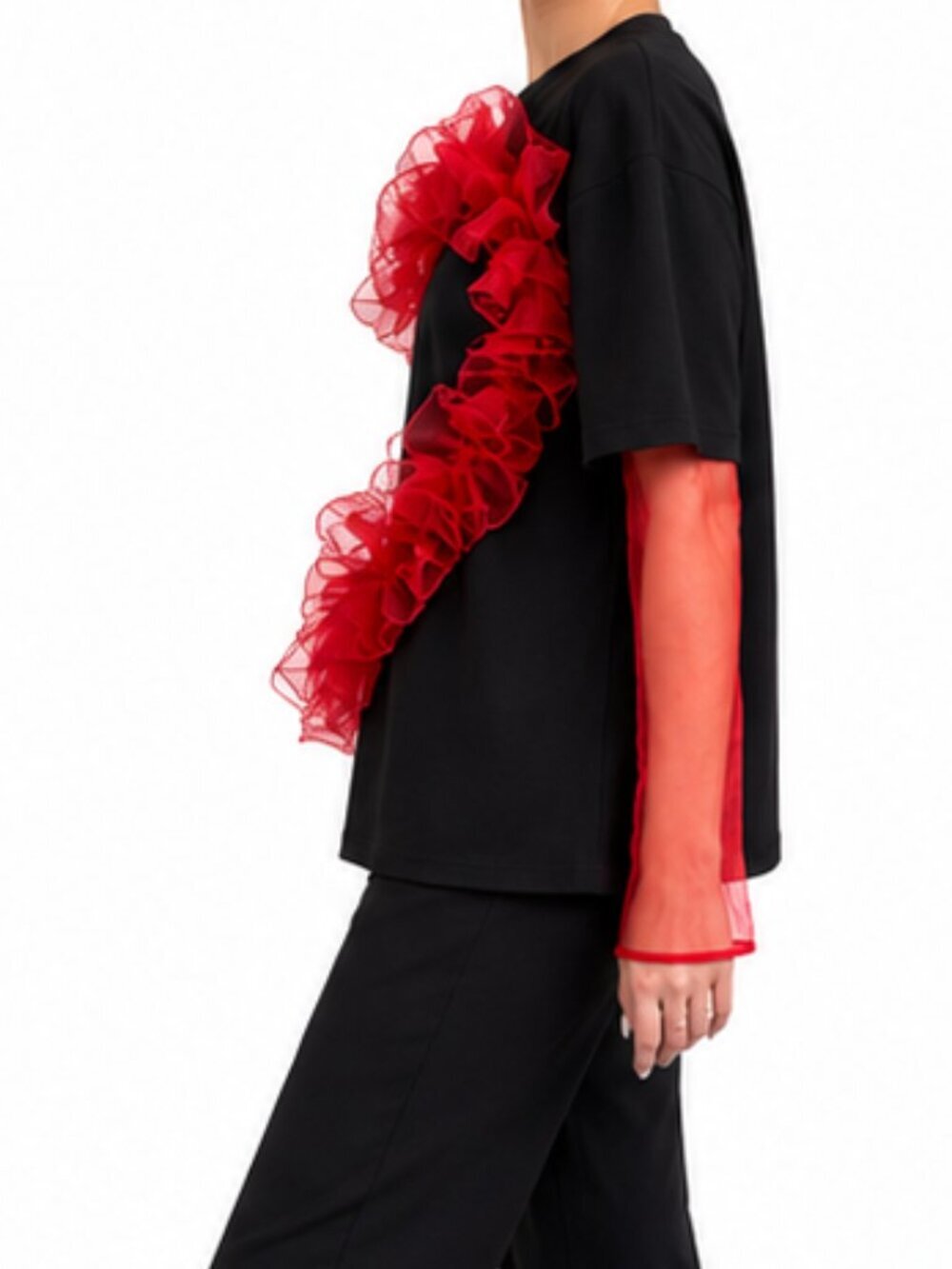 Heart Ruffle Red Attaché Tee Solid Black - Picture 5 of 6